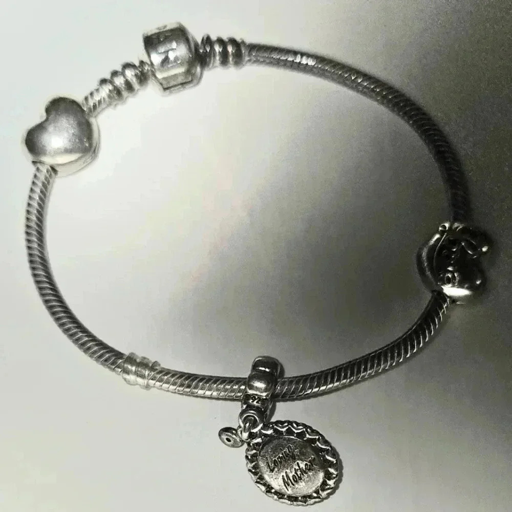 Pandora bracelet with 4 charms 100%  Silver Authentic - Picture 3 of 13